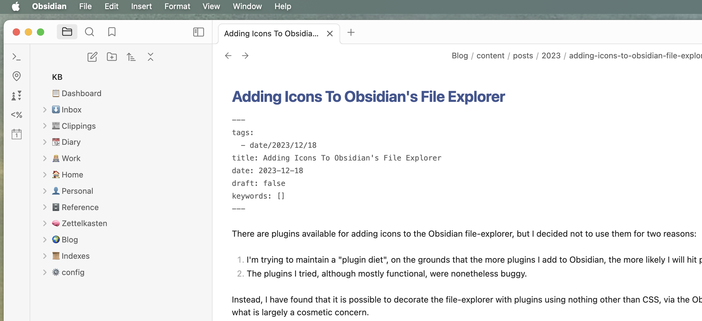 screen shot of files and folders in an Obsidian vault